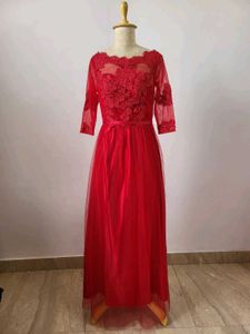 Elegant Red Lace Maxi Dress