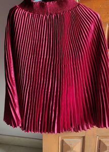 Pleated Metalic Cherry Red Skirt