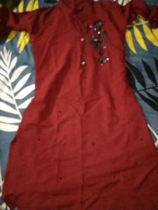 Embroidered Red Kurti Top