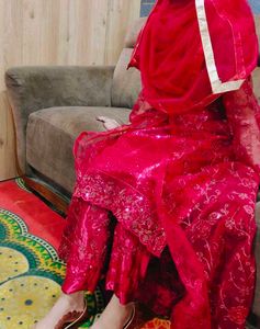 Red Color Dress With Embroidered Jacket