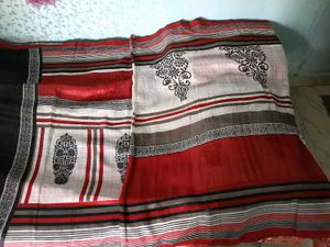 GentlyUsed Red&amp;White&amp;Black stripes Saree with Blou