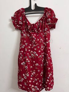 Floral Print Red Mini Dress,size-S