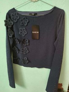 Navy Floral Embellished Top