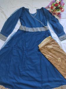 Elegant Blue Embroidered Ethnic Dress