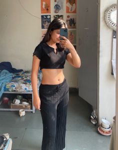 Black Crop Top & Wide Leg Pants