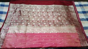 Smooth Silky Pink Shining Party Saree With Blouse