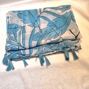 Blue Leaf Print Scarf