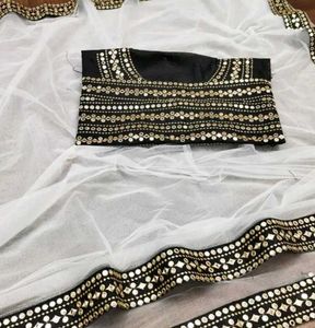 Elegant White Net Saree