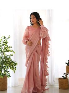 Pink Ruffle Saree with Blouse