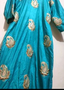 Cyan Sky Blue Kurta Plazo Set For 38 Bust