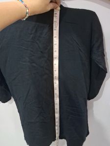Black Cotton Shirt With Elbow Leghth Sleeves