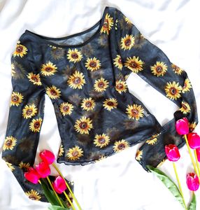 Shein Sunflower Mesh Top