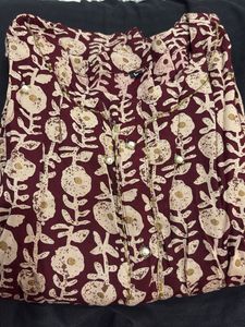 Batic Print Kurts - Maroon &amp; Beige