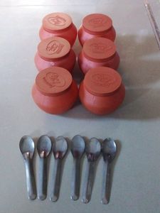 Plastic Matka Like Pots With Steel Spoons 6 Nos.