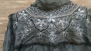 Embroidered Black Button-Down Shirt