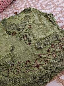 Olive Embroidery Top