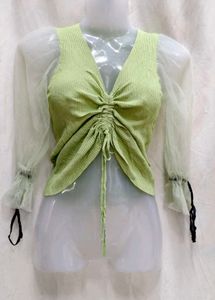 1641. Green V-Neck Top