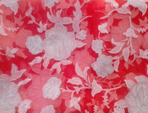 🔴Tomamto Red Organza FABRIC Sparkle Flower Patter