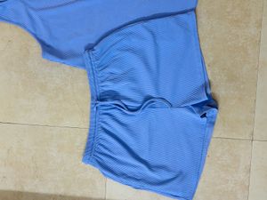 Blue Striped Ribbed Tank &amp; Shorts Set