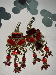 Red Gemstone Dangle Earrings For Festival