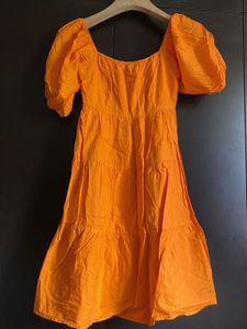 *Vibrant Orange Puff Sleeve Skater Dress