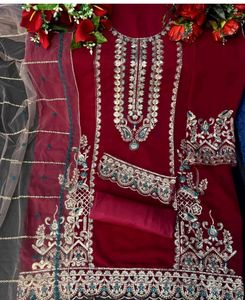 Semi Stitched Pakistani Maroon Embroidered