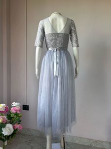 grey lace embellish gown