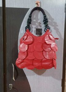 Red Leather Circle Hobo Bag
