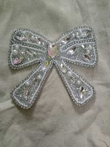 Silver Beaded Bow Brooch