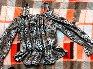 Leopard Print Cold Shoulder Top
