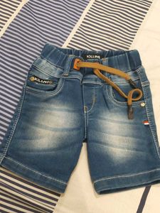 Kids' Blue Denim Shorts/red jeans combo set