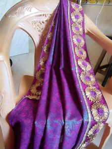 Purple Embellished Saree With Stitched Blouse