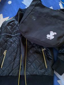COMBO Black Quilted Jacket & Shoulder Bag