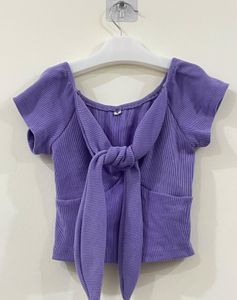 Cute Purple Tie-Front Crop Top