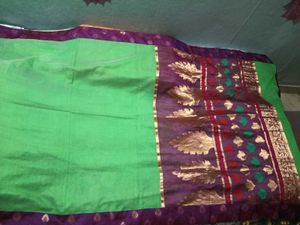 GentlyUsed GreenWithPurpleBorder  LeafPattern Sare