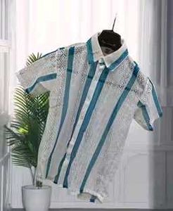 Lace Striped Short Sleeve Shirt Net