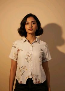And: Floral &amp; Pinstripe Button-Up Top
