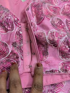 Pink Floral Blouse With Sequinn Work