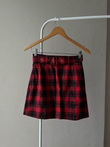 RED CHECKED MINI SKIRT DIVIDED BY H&amp;M