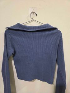 Blue Ribbed Crop Top