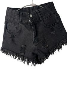Frayed Black Denim Shorts  Size Xs Fit To S