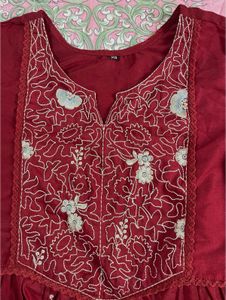 Sangria Maroon Embroidered Longline Top
