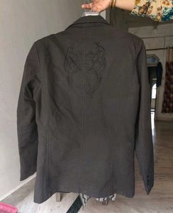 Embroidered Detail Dark Black Blazer