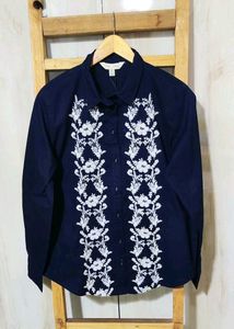 Floral Embroidered black Cotton Shirt size-40