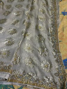Embroidered Floral Sari And Free  Lack Purse