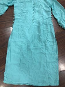 Stylish Blue Kurta Pant Dupatta with Pom-Poms