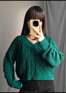 Emerald Green Cable Knit Sweater