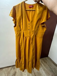 Mustard Midi A-line Solid Dress