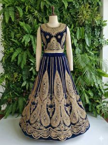 Elegant Navy Blue Velvet Lehenga Choli