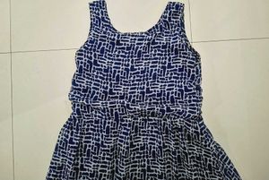 Navy-White Printed Sleeveless Dress
